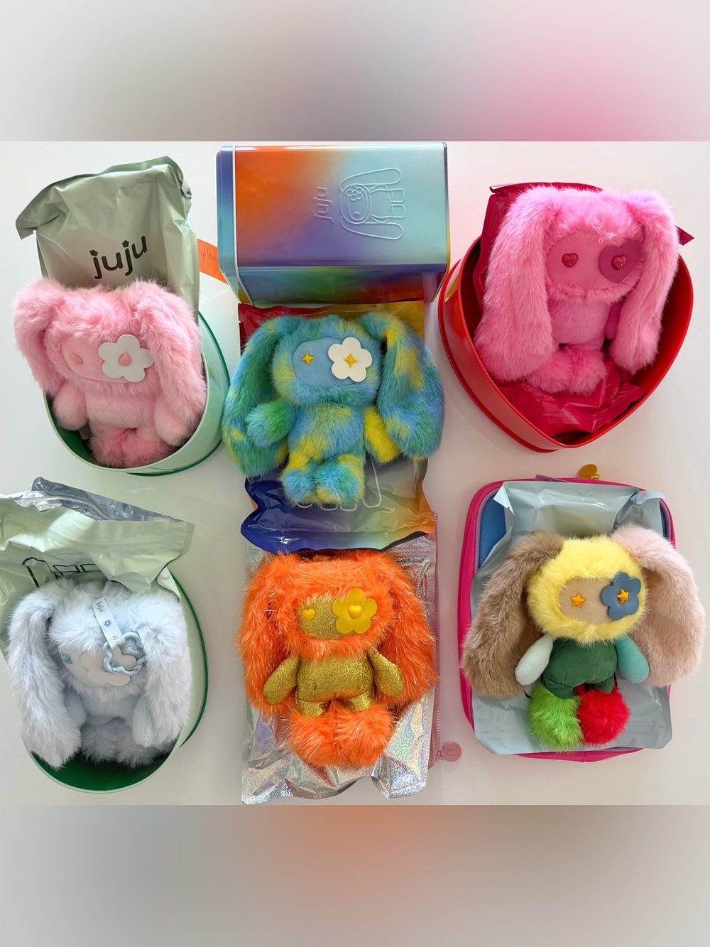 Set of SIX assorted CJ Hendry Juju plush keychain collections